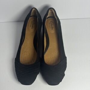 Clarks Artisan Women Wedge Heel Shoes Black Leather Size 8 Medium
